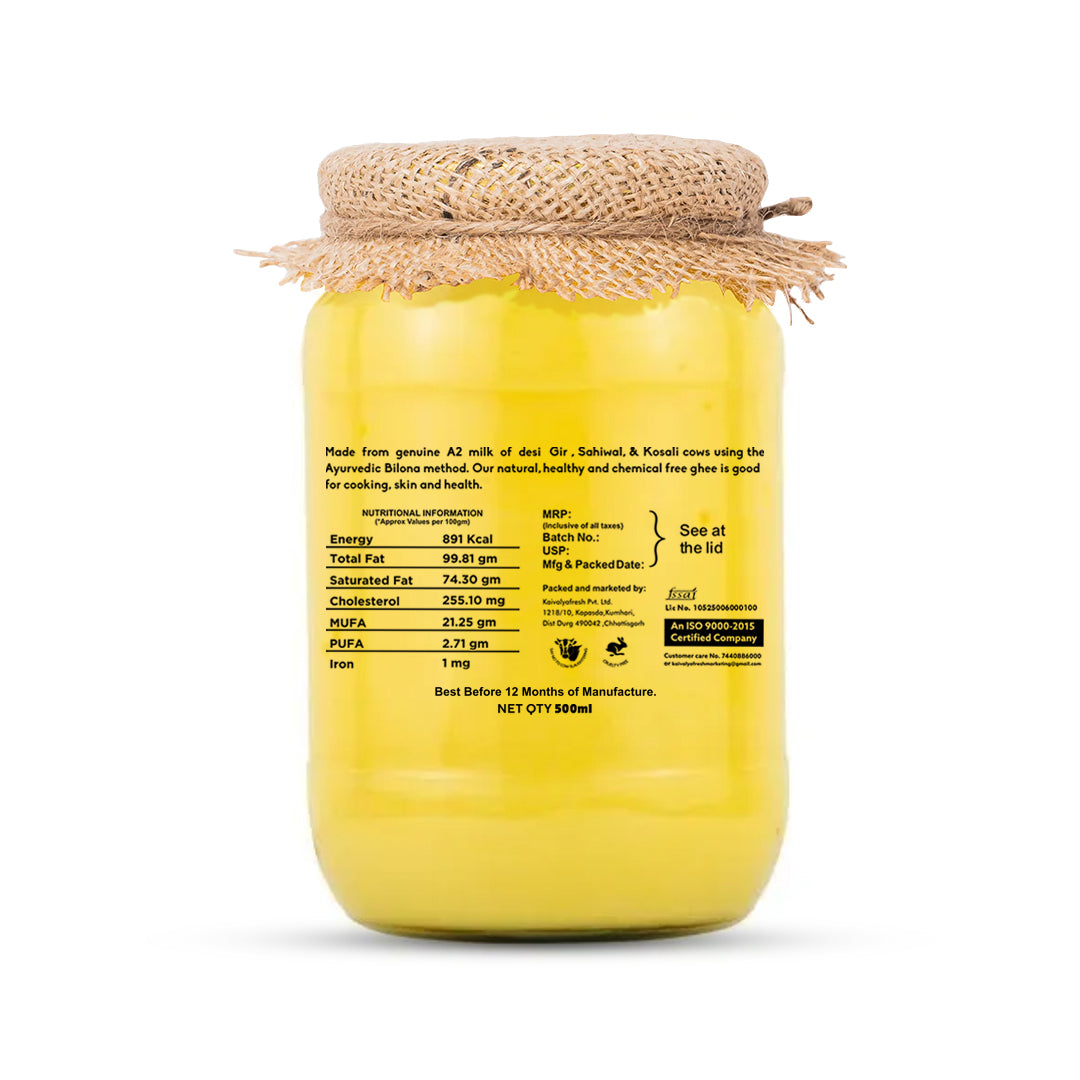Desi Cow A2 Ghee | 1000ml Premium Hand-Churned Ghee | A2 Milk of Grass-Fed Cow | Rich Aroma & Taste | Natural Traditional Bilona Method