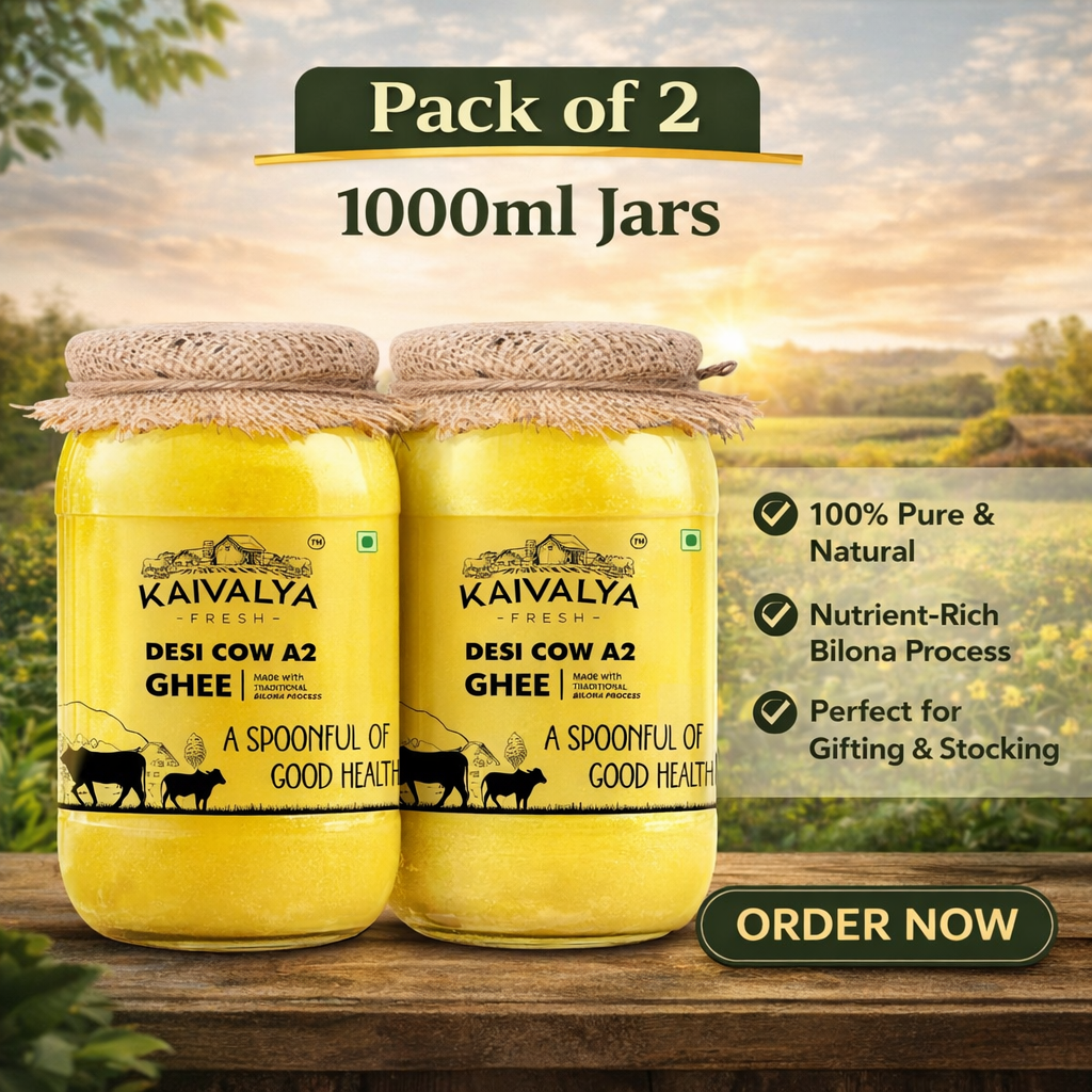 Kaivalya Fresh A2 Desi Cow Ghee 1 Litre (1000ml x 2) Pack of 2