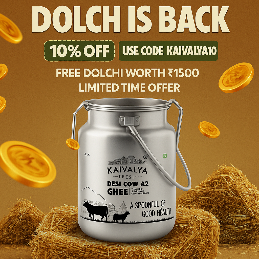 Desi Cow A2 ghee - Made From Curd (5 Ltr - Premium Steel Dolchi FREE )