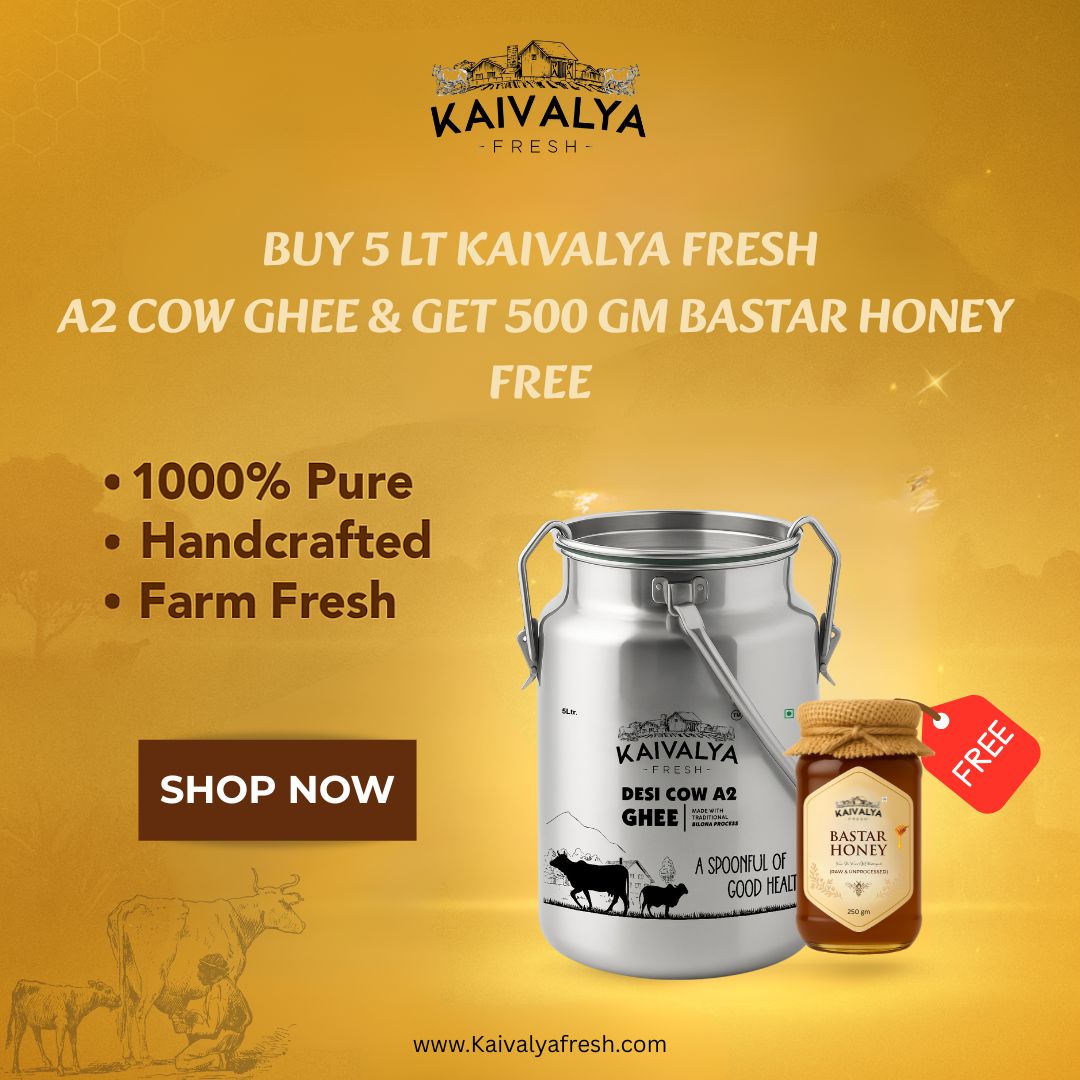 Desi Cow A2 ghee - Made From Curd (5 Ltr - Premium Steel Dolchi FREE )